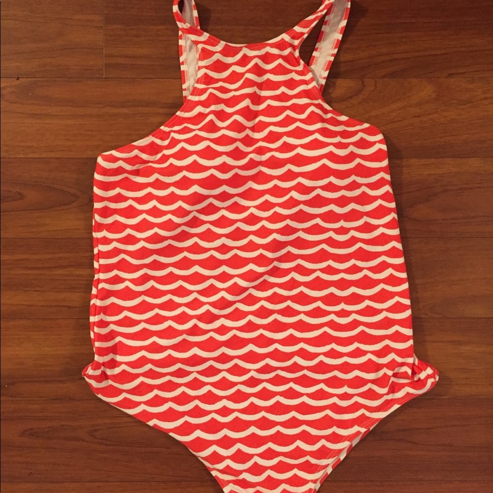 Coral & White scalloped High neck swimsuit